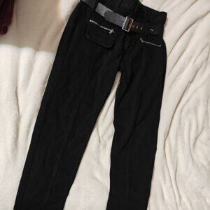 Woman's Black Jeans with Belt and Zippers. Size 14 Brand New